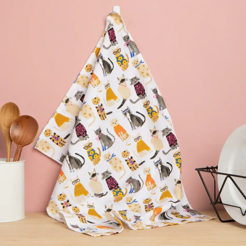 Feline Fine Printed Cotton Dishtowel