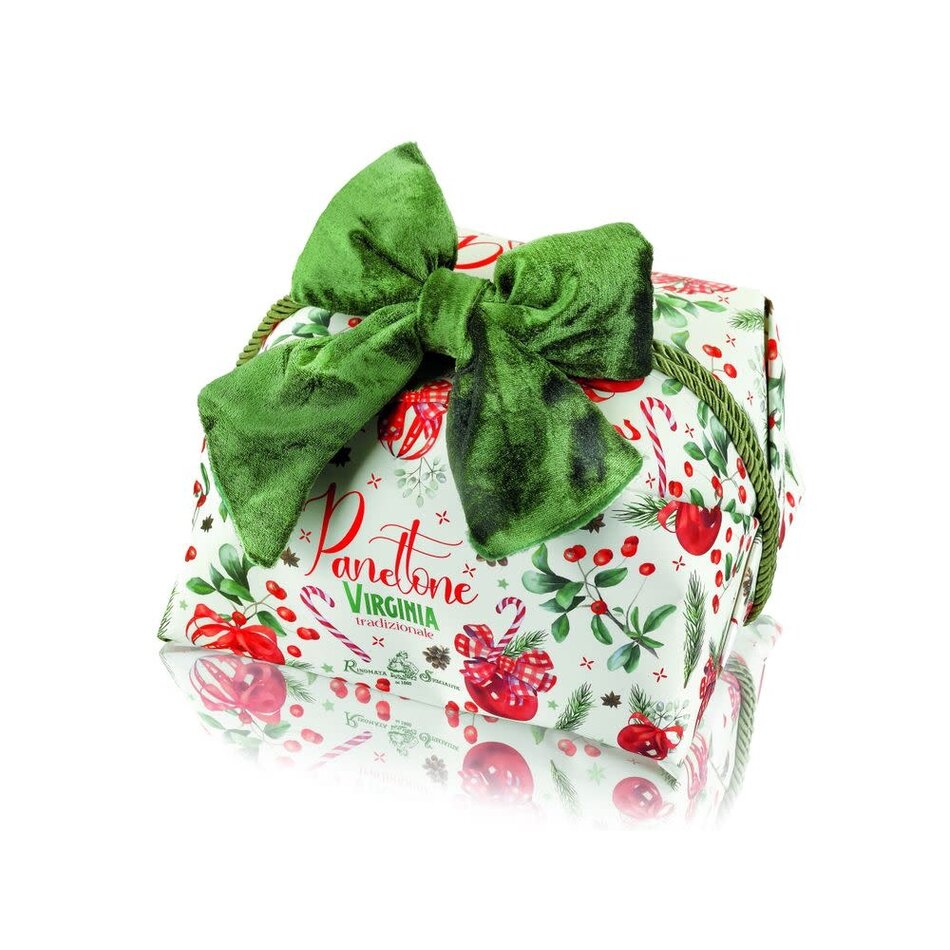 Amaretti Virginia Traditional Hand Wrapped Panettone Green Velvet Bow, 1000g