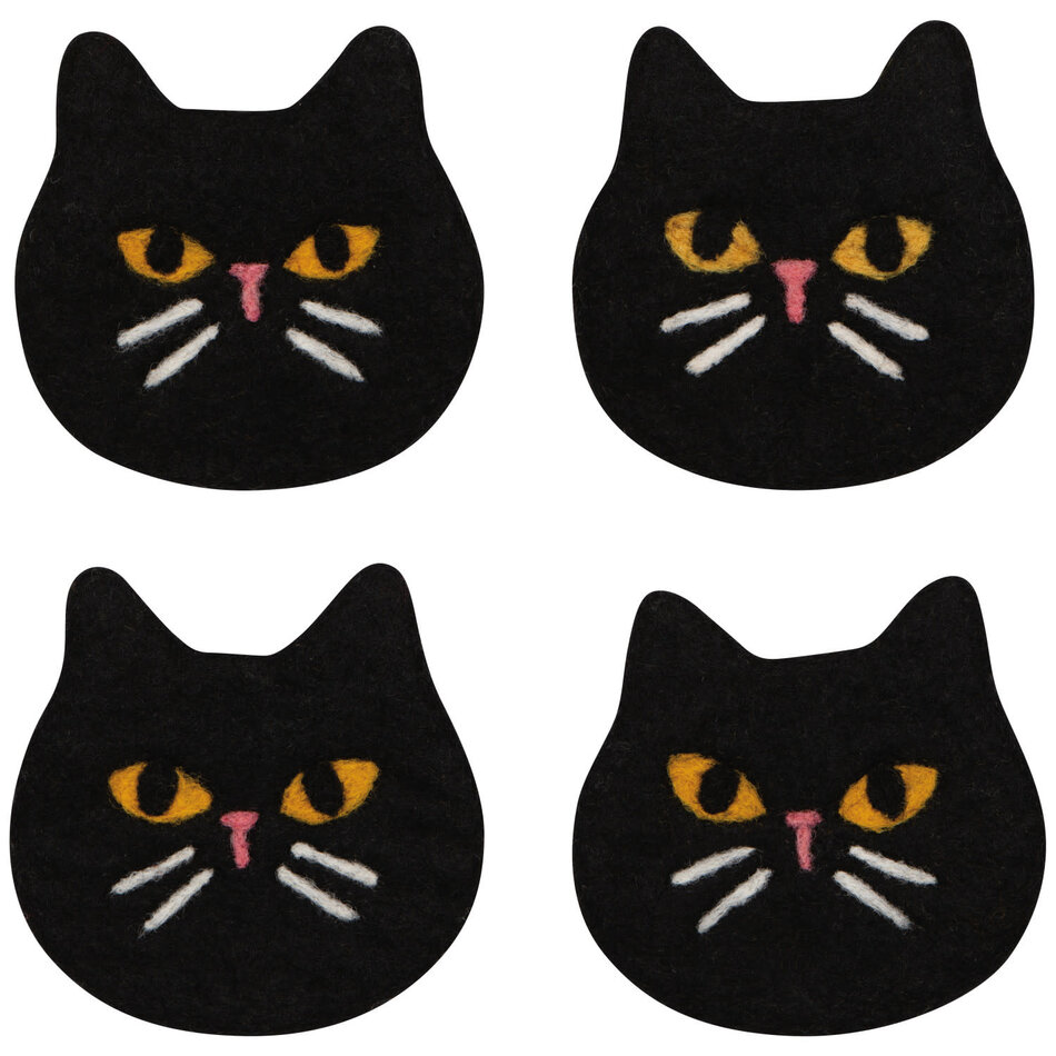 Black Cat Felt Coasters Set of 4