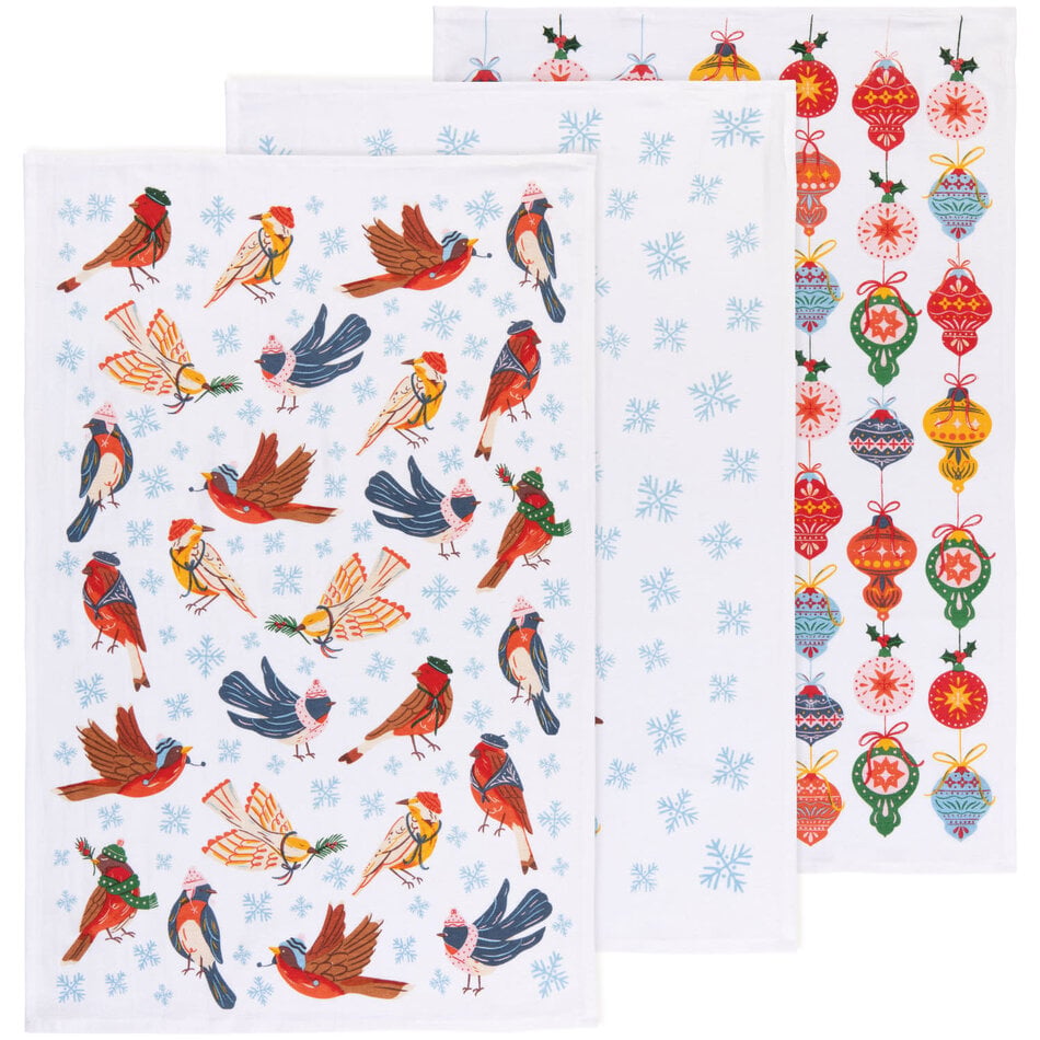Season's Tweetings Christmas Floursack Dishtowels, set of 3