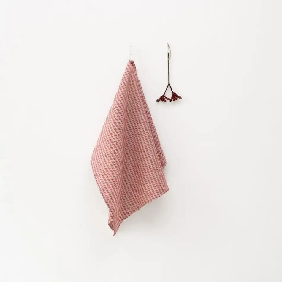 Linen Tales Tea Towel - Red Natural Stripes