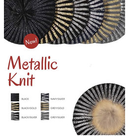 DaCee Dacee Ladies Metallic Knit Lined Pom Pom Hat