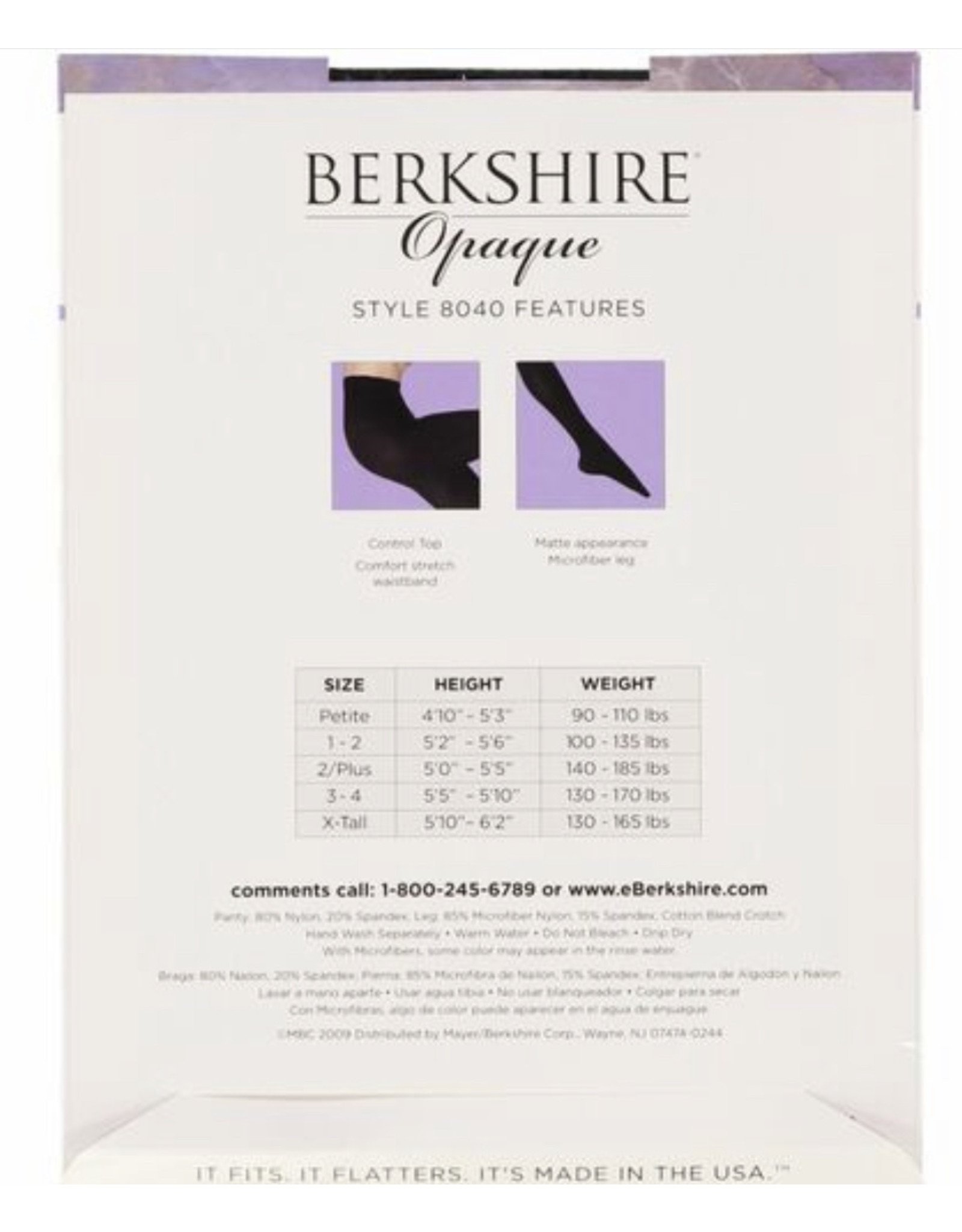 Berkshire Berkshire Microfiber Opaque Control Top Tights - 8040