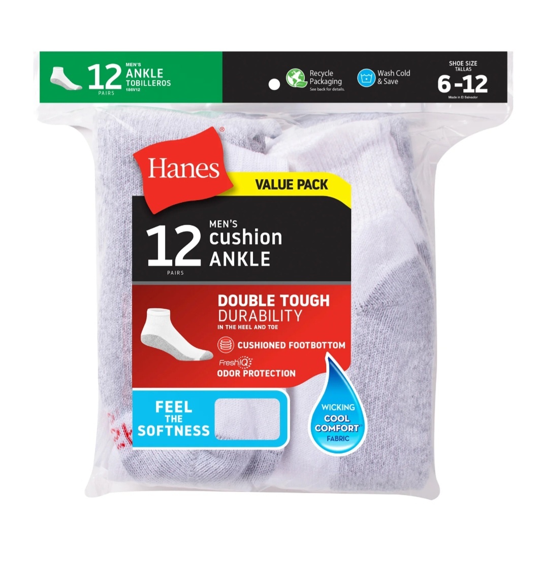 Hanes Men's Comfort Soft Ankle Sports Socks Value 12-Pack - Sox World Plus