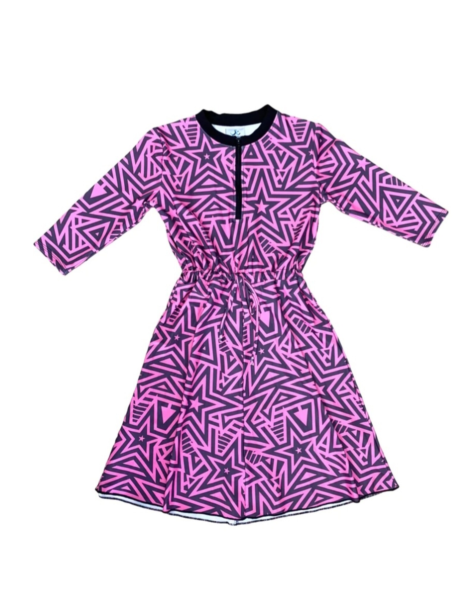 Undercover Waterwear Undercover Waterwear Girls Pink & Black Half Zip Star Swim Dress