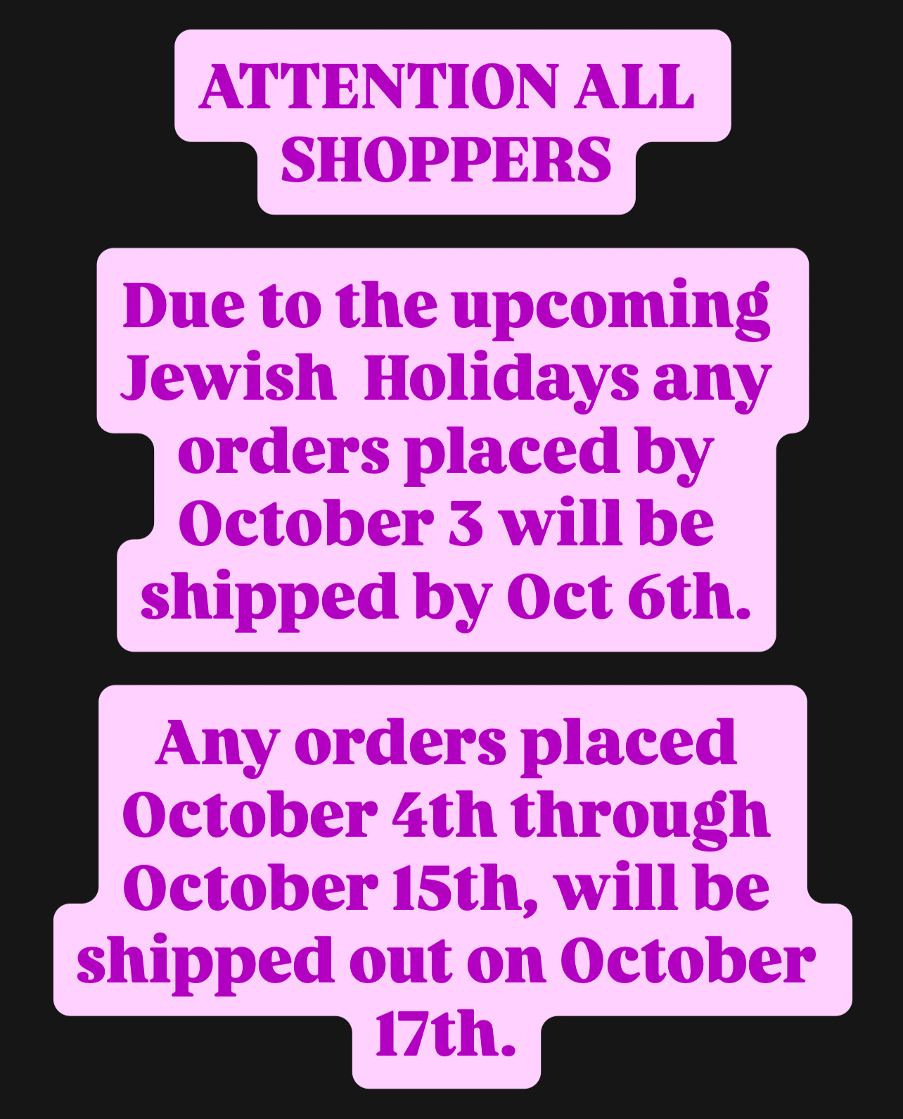 Holiday Shipping Timeline