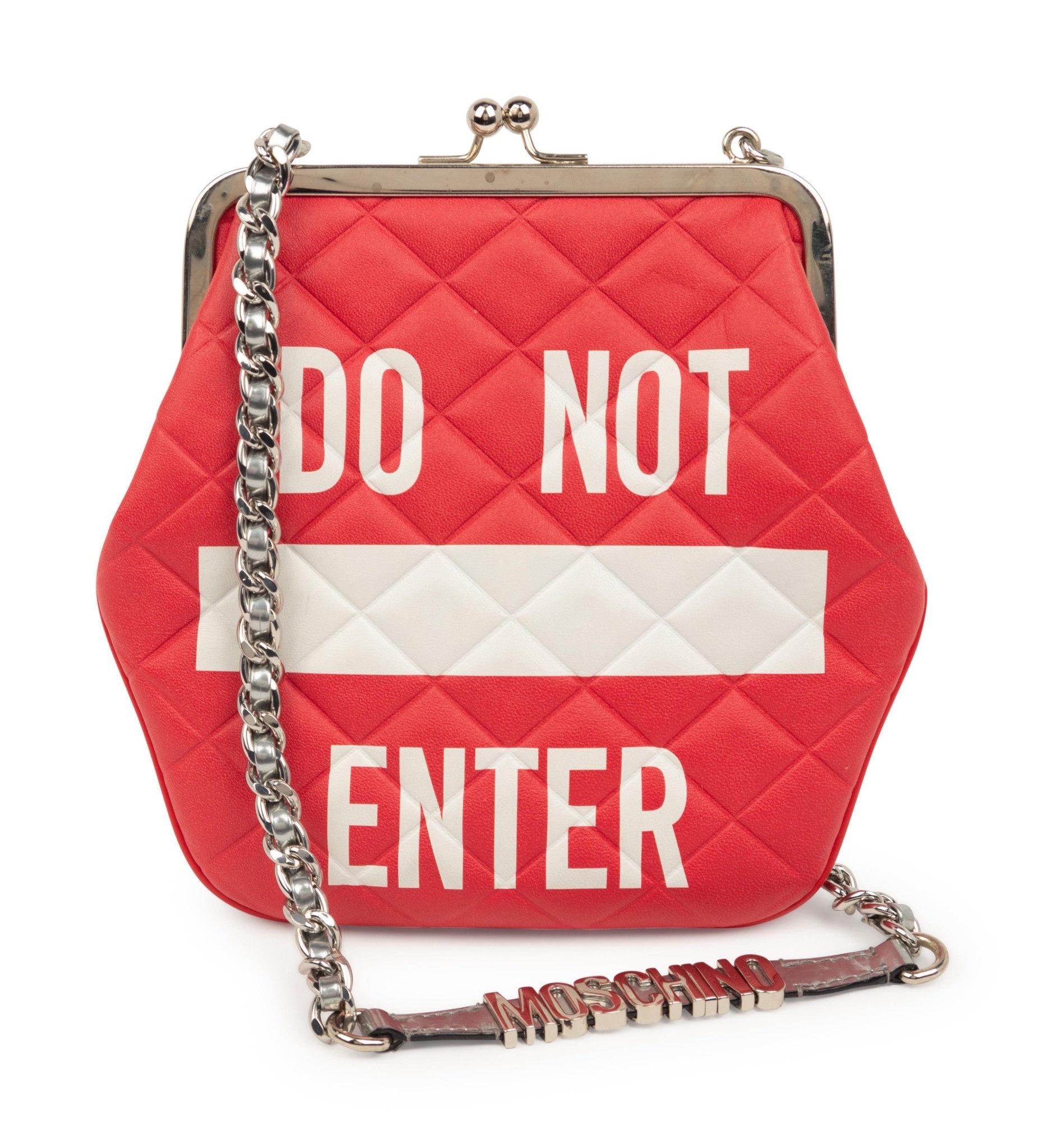 Moschino Do Not Enter Quilted Shoulder Bag, Red - Please Do Not Enter