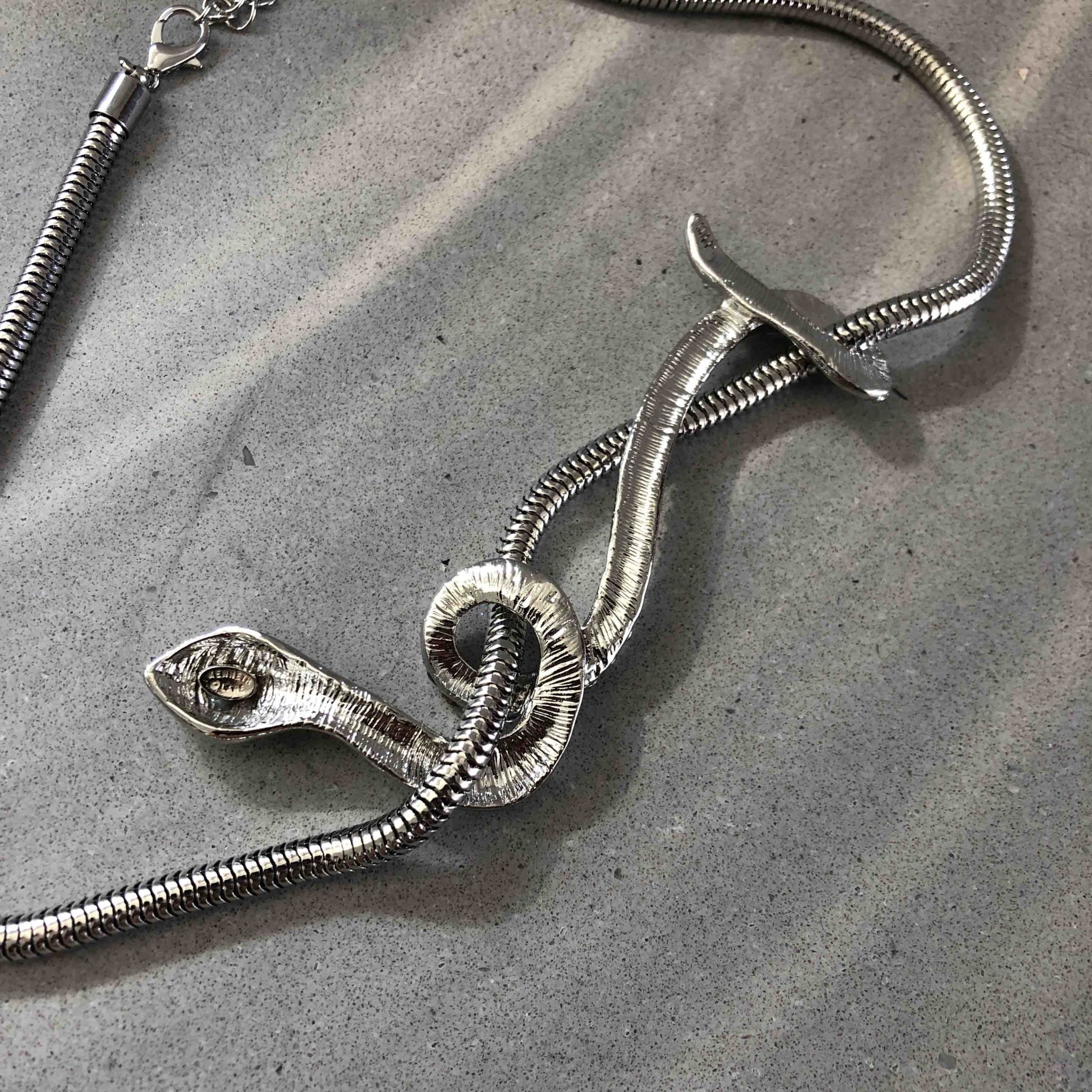 Vintage Snake Serpent Marcasite Sterling Silver Necklace 16