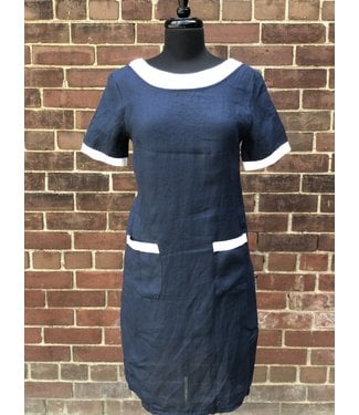 Pure Venice Navy Dress with Contrasting Collar **