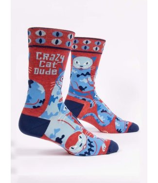 Blue Q Crew Socks - Crazy Cat Dude