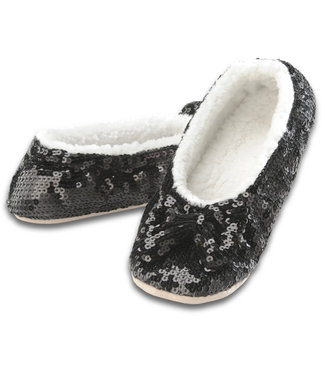 Snoozies Black Sequin Slippers