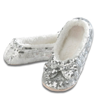 Snoozies Silver Sequin Slippers