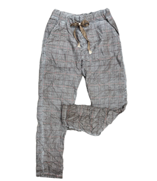 Made in Italy Crinkled Pants Plaid - Camel *