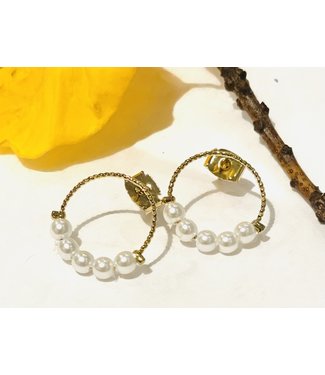 Jackie J Gold Hoop w Pearls Earrings*