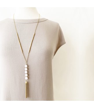 Gold Necklace w Pink Stones and Tassel