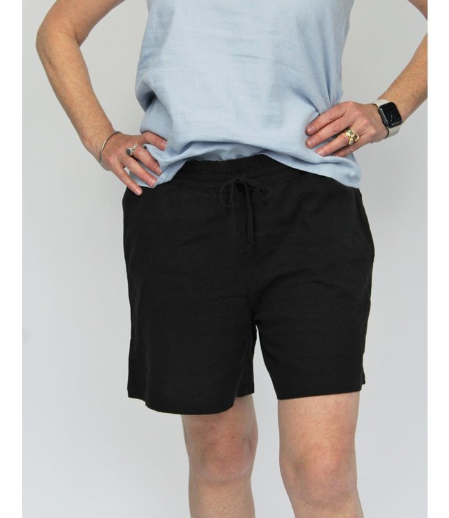 B. Young Linen Blend Pull-On Shorts  - Black
