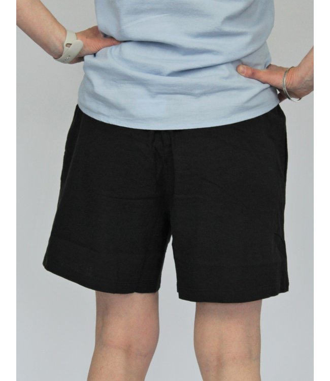 B. Young Linen Blend Pull-On Shorts  - Black