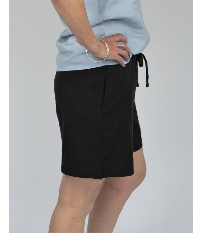B. Young Linen Blend Pull-On Shorts  - Black