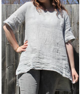 Made in Italy Linen Tunic with High Low Hem - Perla