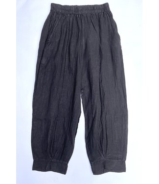 Linen Capri Pants with Gathered Hem 