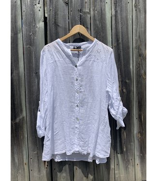 M Made in Italy Long Sleeve Eyelet Blouse - White