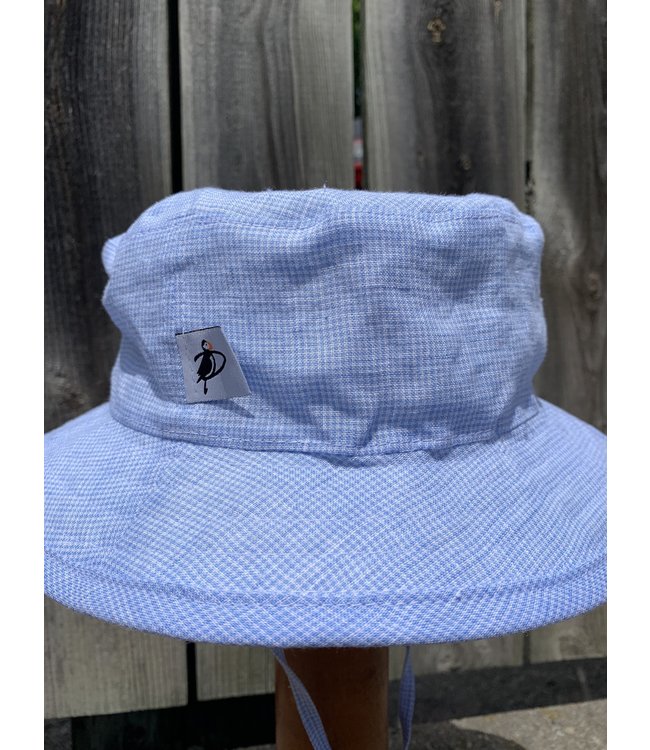 Puffin Gear Kid's Linen Summer Bucket Hat - Blue Check