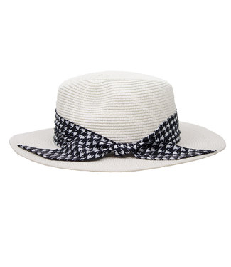 Fedora - White with Black and White Scarf