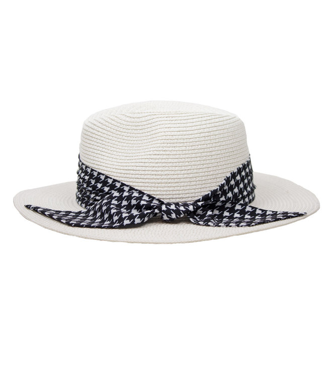 Fedora - White with Black and White Scarf*