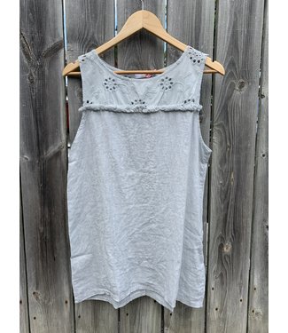 Me & Gee Eyelet Accent Linen Tank - Dove Grey ^