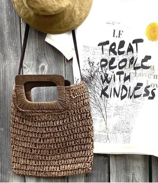 ICHI Harper Bag with Wooden Handle - Brown