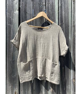 M Made in Italy S/S  Scoop Neck Linen/Cotton top  -  Taupe