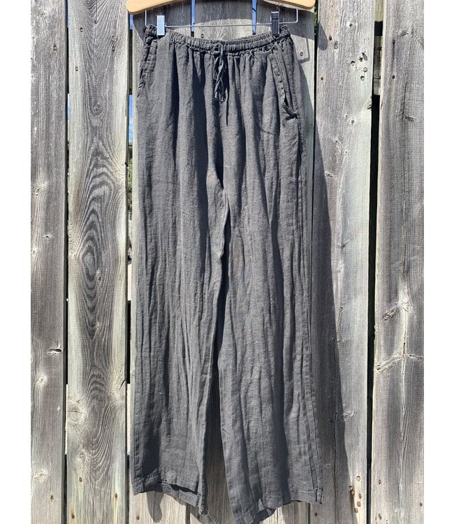 Linen Pants with Waist Drawstring - Anthracite