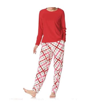 Hue Plaid Fleece Pajama Set - Cupid Red