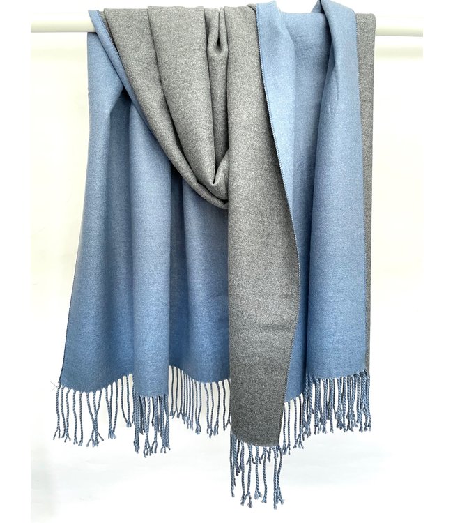 Reversible Cashmere Scarf - Blue/Grey