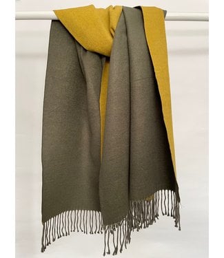Reversible Cashmere Scarf - Olive/Mustard