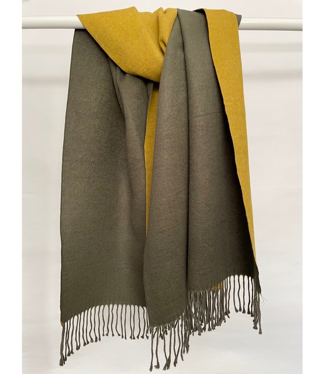 Reversible Cashmere Scarf - Olive/Mustard