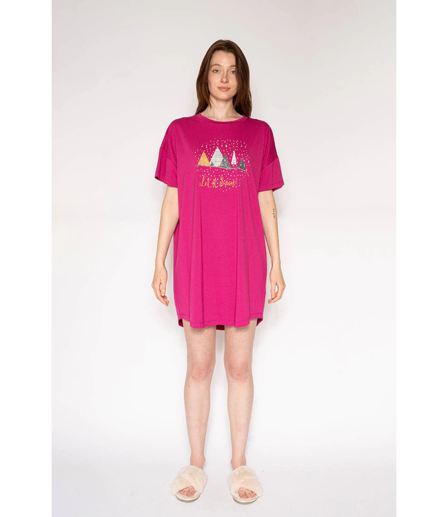 LatteLove Let it Snow Sleep Shirt - Fuschia