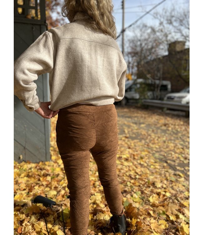 Made in Italy Crinkled Joggers Faux Suede - Camel