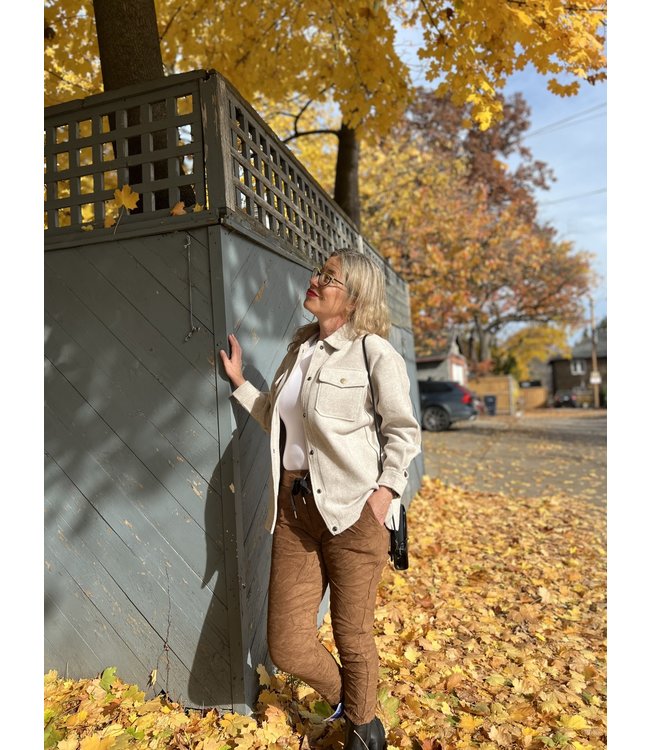 Made in Italy Crinkled Joggers Faux Suede - Camel