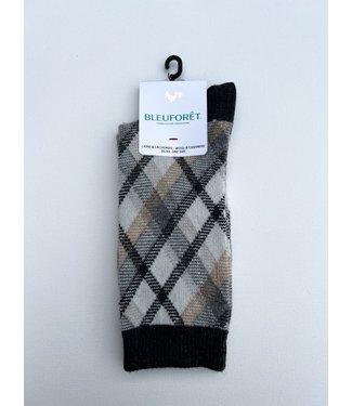 BleuForet Cashmere Socks  with Tartan Argyles - Grey