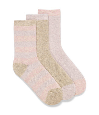 Lemon 3 Pk Wool Stripes Crew Socks - Medium Pink