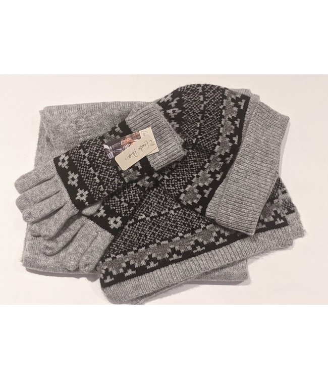 Winterset Hat Scarf & Gloves-Black/Grey