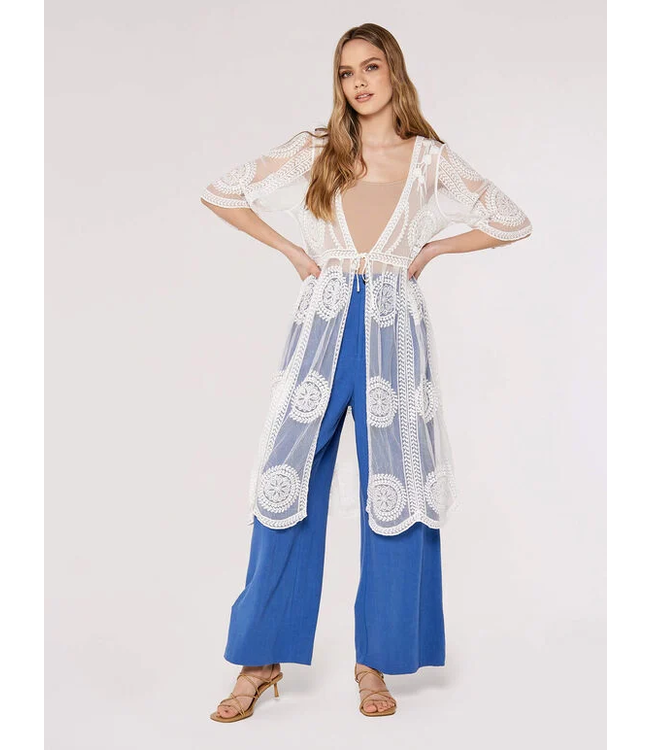 Apricot Embroidered Mesh Coverup - White