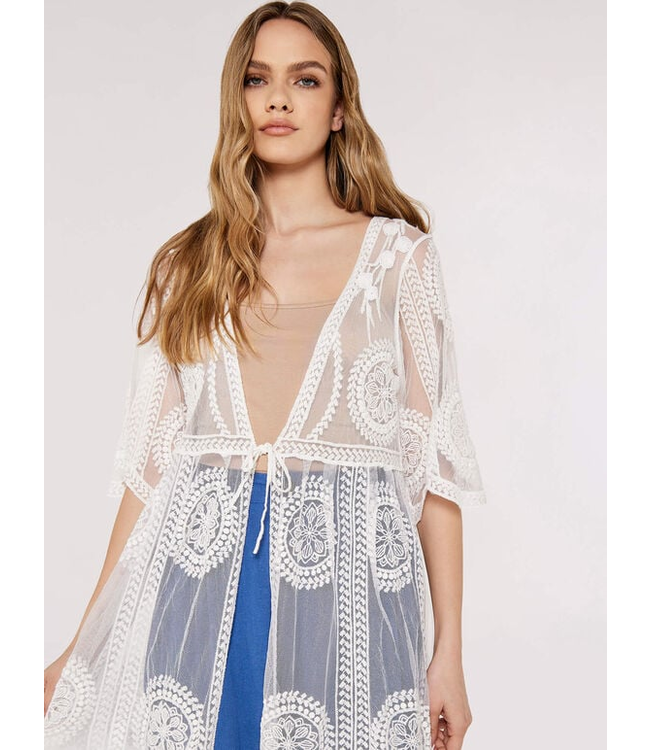 Apricot Embroidered Mesh Coverup - White
