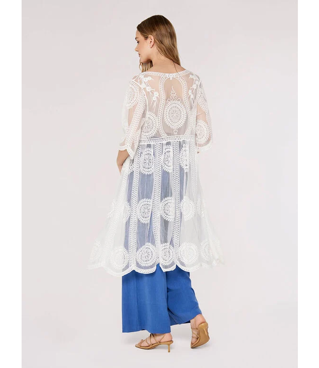 Apricot Embroidered Mesh Coverup - White