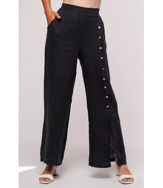 Linen Luv Linen Pants with Button Detail - Nero