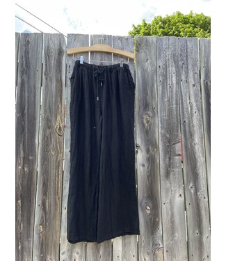 Eternelle Linen Full Length Straight Leg Pants  - Black