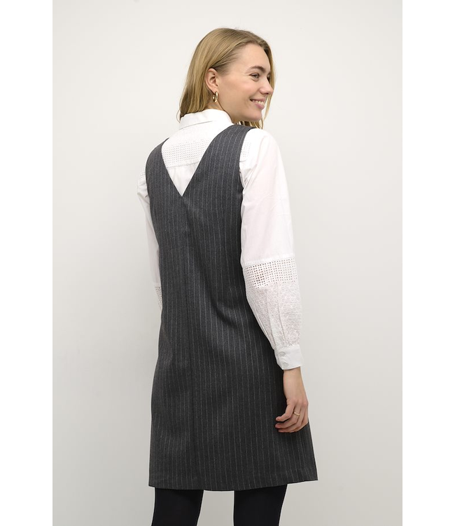 Cream Navan Dress - Grey Pinstripe