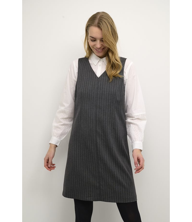 Cream Navan Dress - Grey Pinstripe