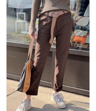 Made in Italy High Waisted Crinkled Pants - D. Brown